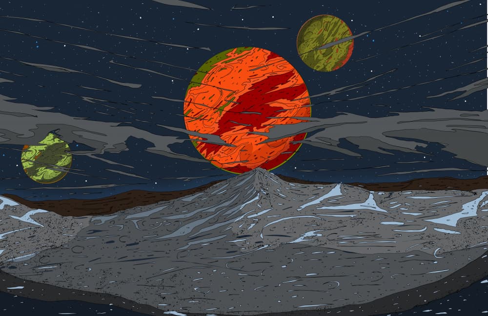 Cosmic Mountain Planets by Nicholas — canvas wall art