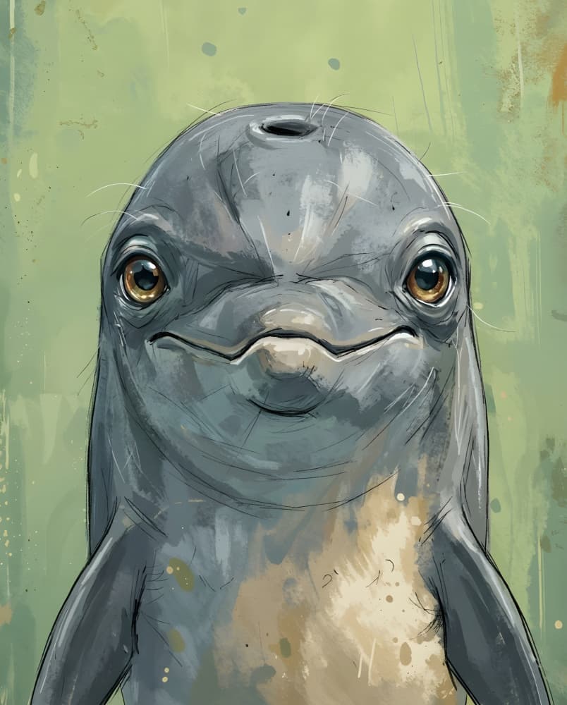 Smiling Dolphin Face by HUGO — canvas wall art
