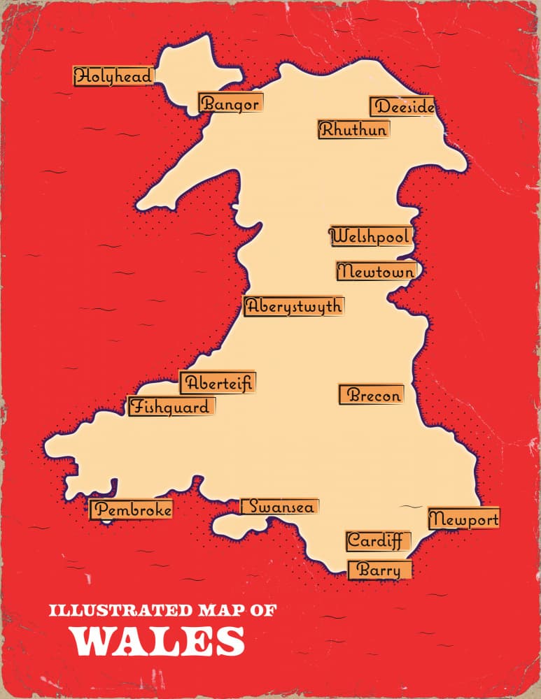 Vintage Wales Map by Nicholas — canvas wall art