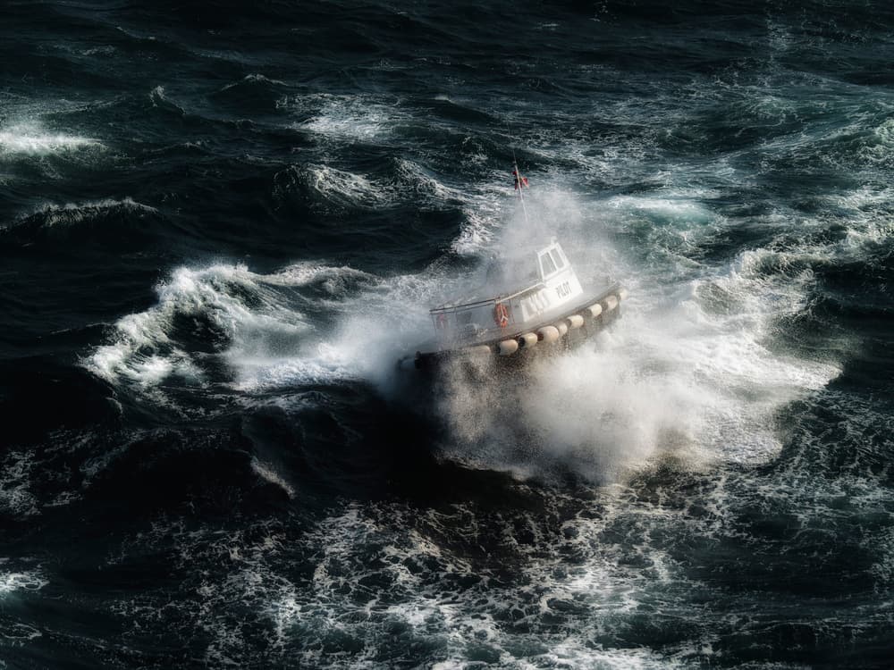 Pilot Boat Battling Waves by Alain Mazalrey — canvas wall art