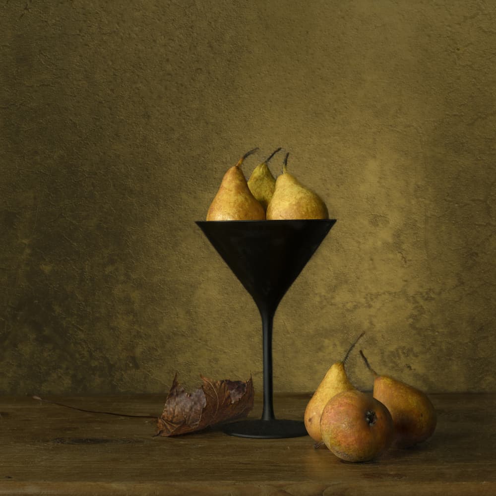 Moody Golden Pears by Monique van Velzen — canvas wall art