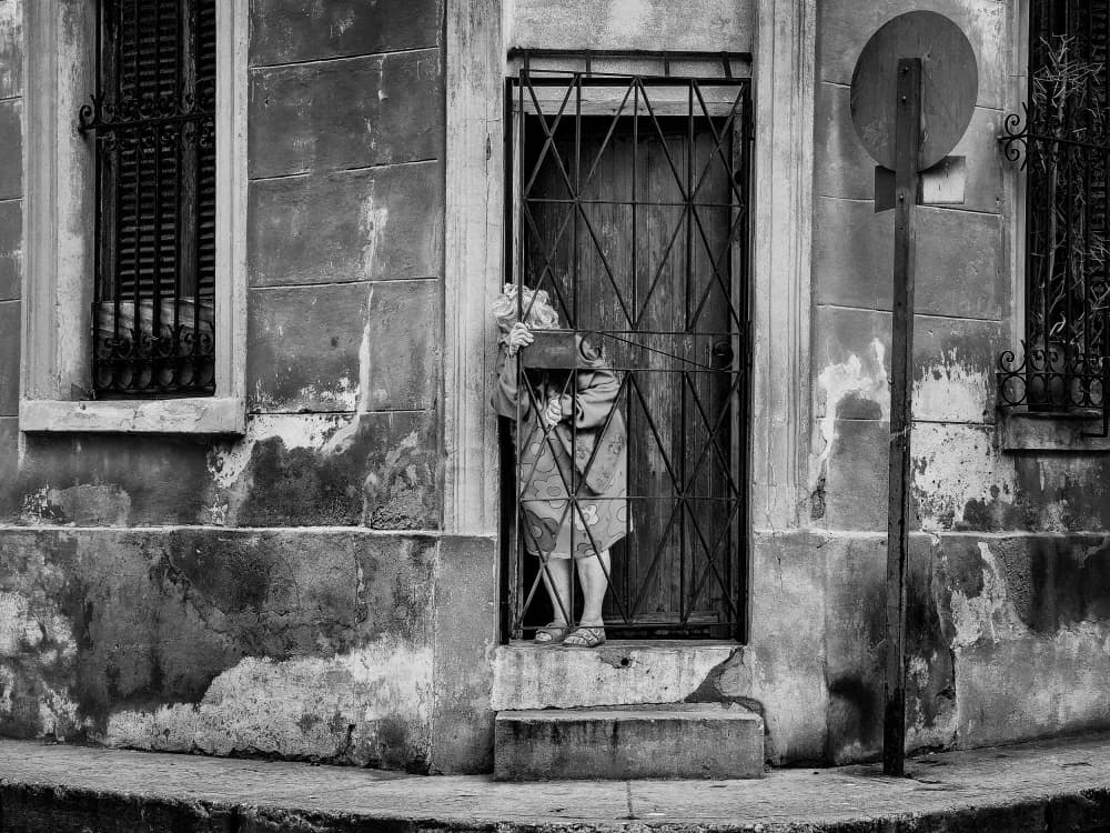 Woman at Gate with Flowers by Andy Bauer — canvas wall art