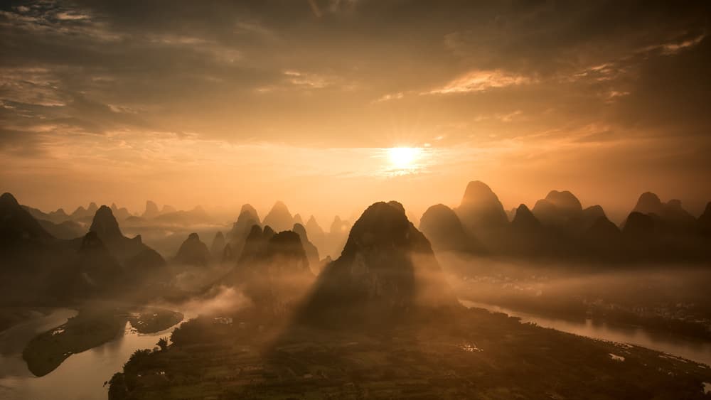 Golden Misty Mountain Sunrise by Gunarto Song — canvas wall art