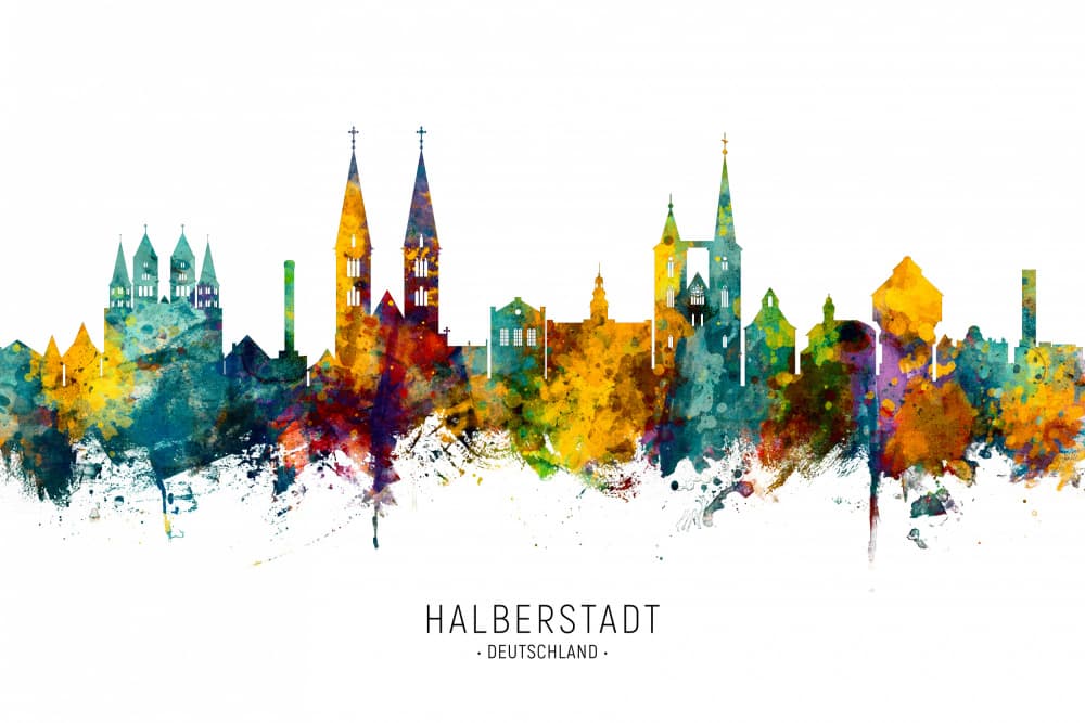 Colorful Halberstadt Skyline by Michael Tompsett — canvas wall art