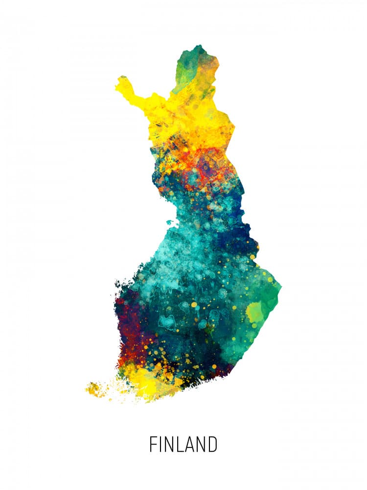 Vibrant Finland Map by Michael Tompsett — canvas wall art
