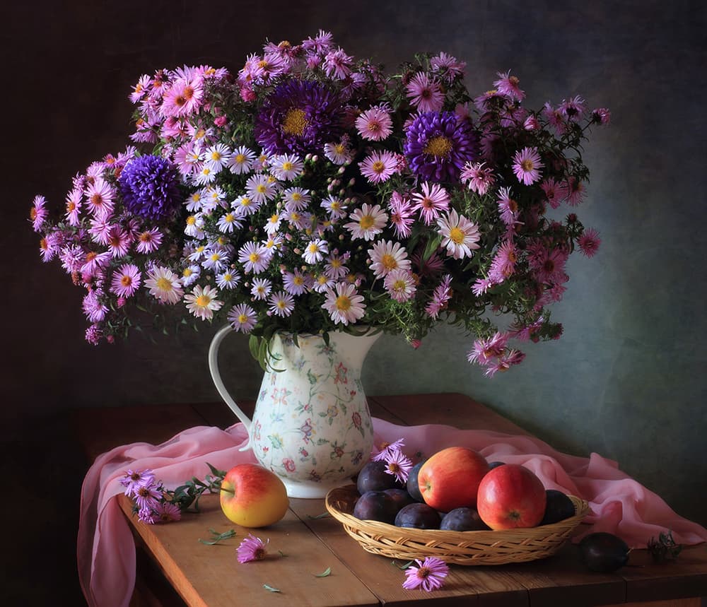 Asters and Autumn Fruit by Tatyana Skorokhod — canvas wall art