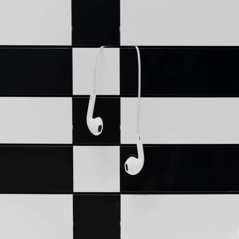 White Earphones Checkerboard by FranzStaab — canvas wall art