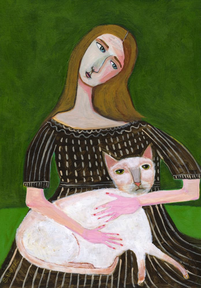 Woman Holding Cat by Sharyn Bursic — canvas wall art