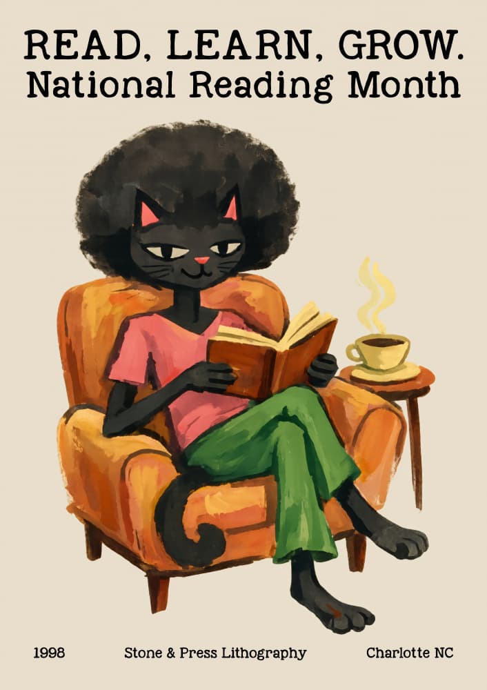 Cozy Cat Reading Book by Patryk Krygowski — canvas wall art