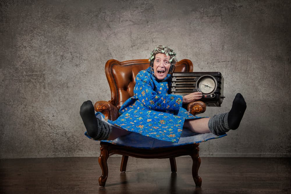 Excited Grandma Vintage Radio by Monika Vanhercke — canvas wall art