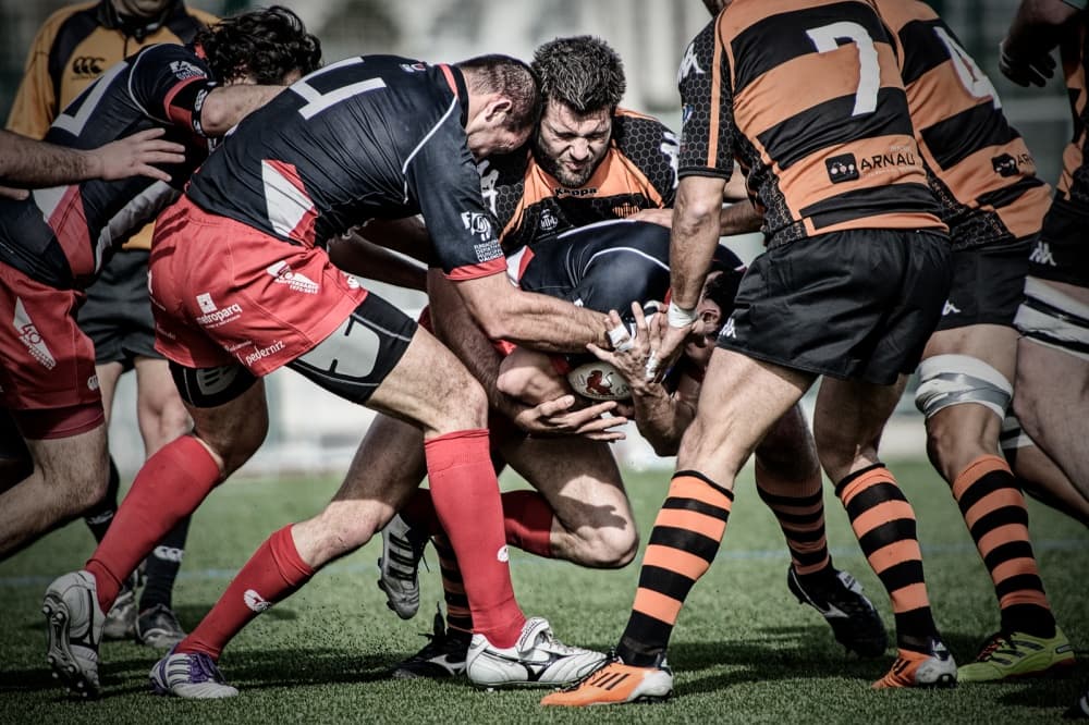 Rugby Scrum Action by Cesar March — canvas wall art