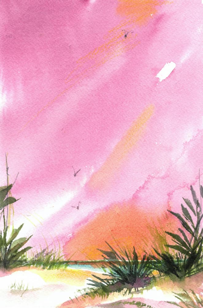 Pink Sunset Beach by Sheila Golden — canvas wall art