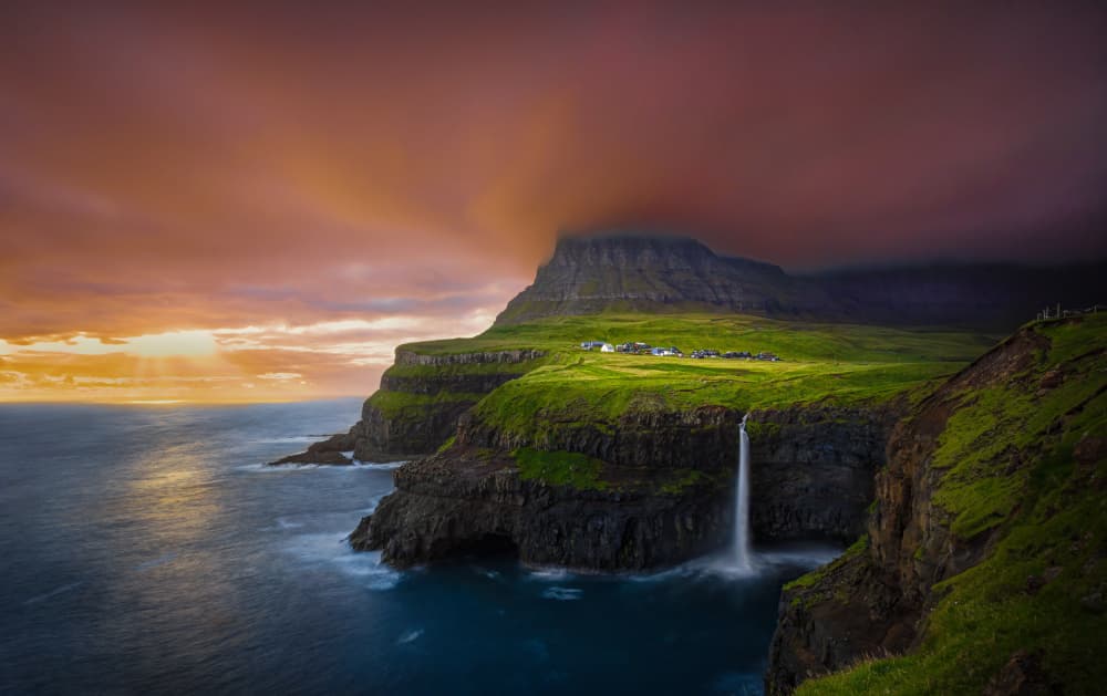 Gásadalur Village Waterfall by Kenneth-Wei Zeng — canvas wall art