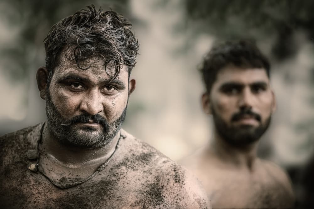 Intense Wrestler Portrait by Trevor Cole — canvas wall art
