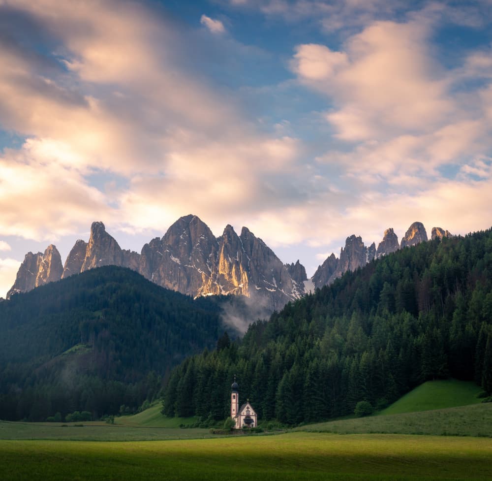 Dolomites Valley Church by Andreas Christensen — canvas wall art