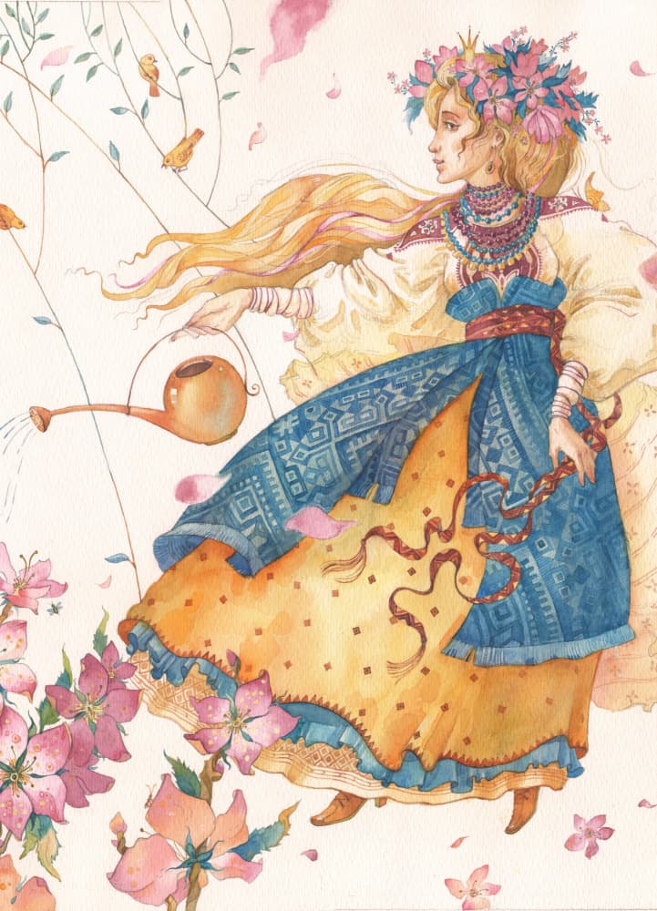 Whimsical Garden Maiden by Tetiana Kava Illustration — canvas wall art