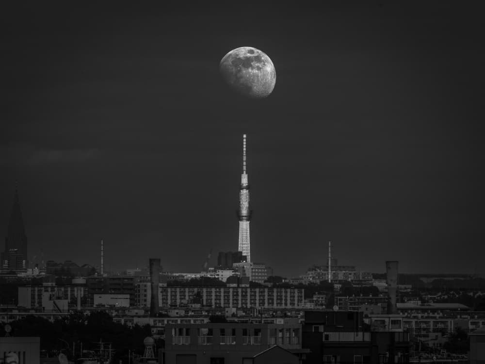 Moon Over City Tower by sirou.minami — canvas wall art