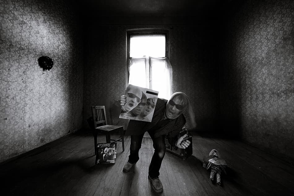 Creepy Man Record Room by mario grobenski - psychodaddy — canvas wall art