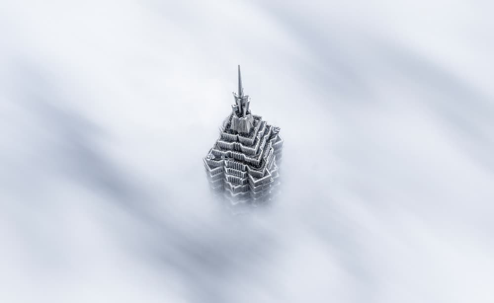 Skyscraper Above Clouds by Ran Shen — canvas wall art