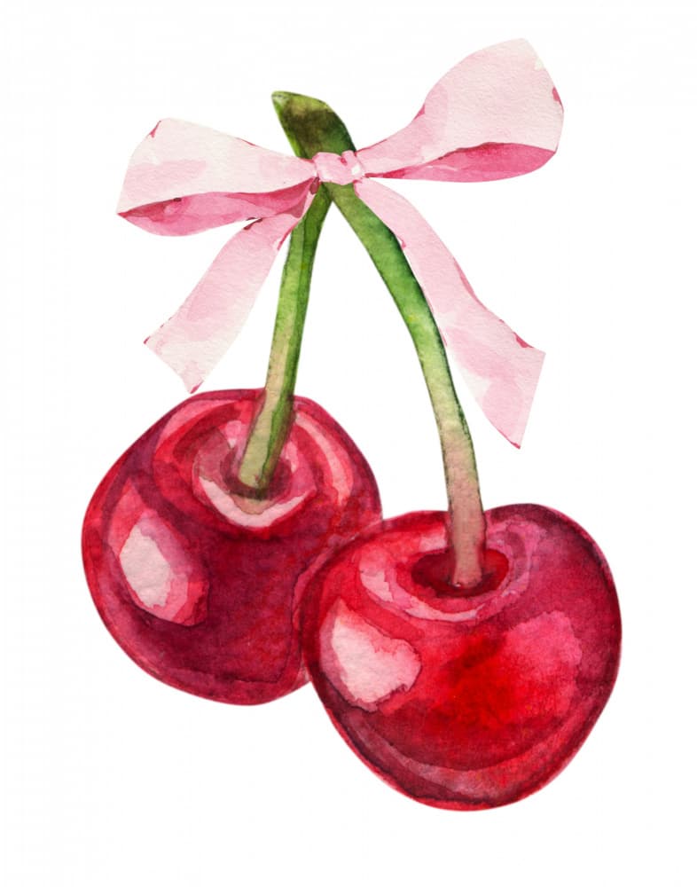 Sweet Cherries with Ribbon by Jolly and Dash — canvas wall art