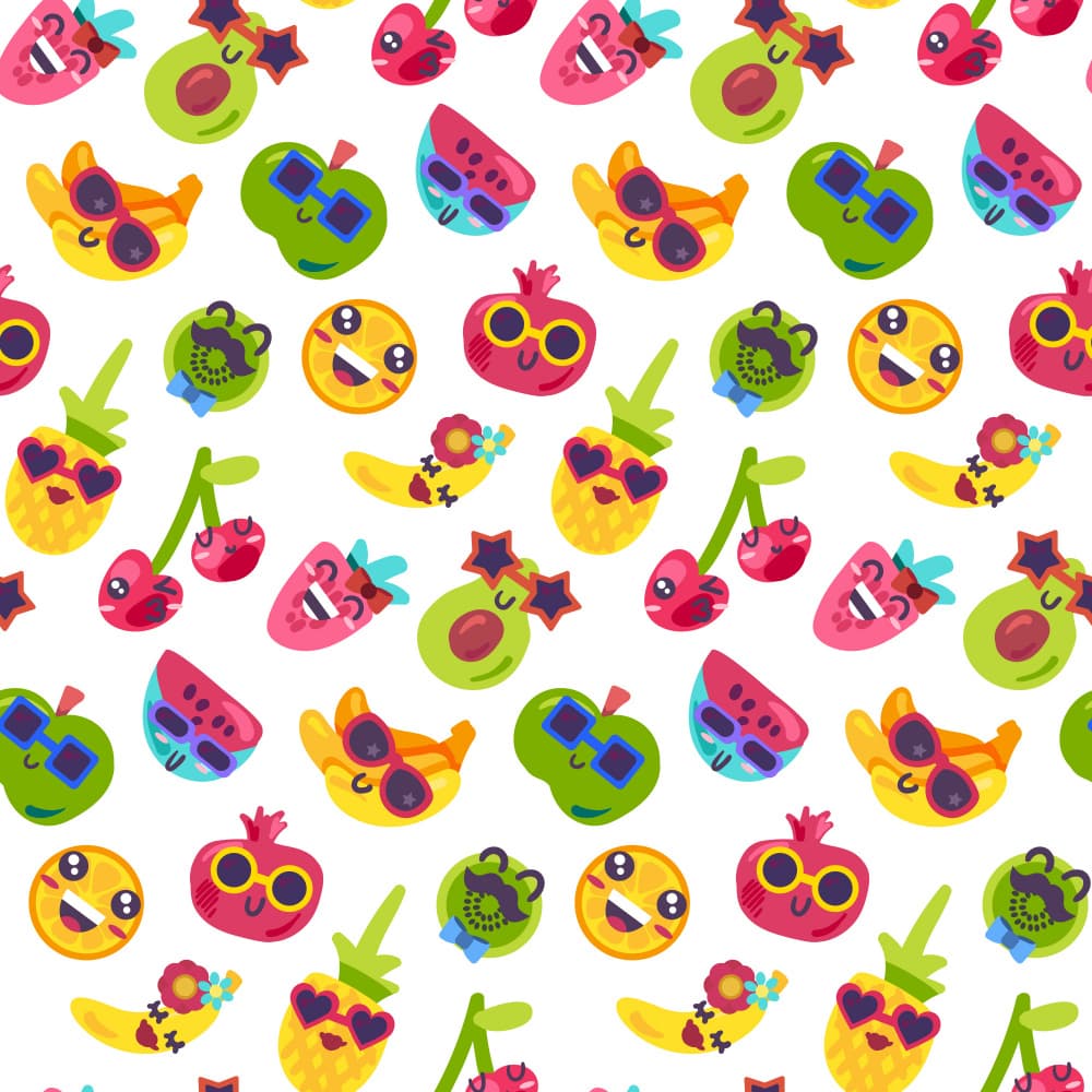 Happy Fruit Pattern by Marika Barsrsind — canvas wall art