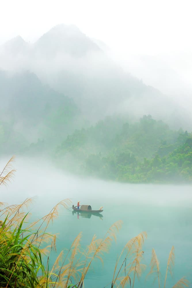 Misty Lake Boat by Hua Zhu — canvas wall art