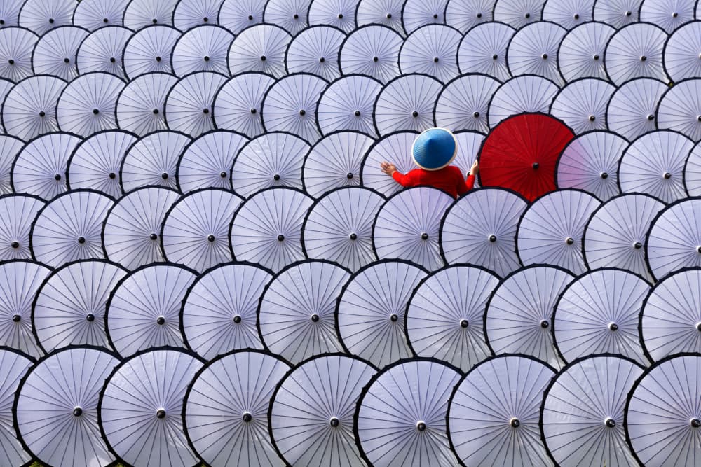 Red Umbrella Pattern by Lisdiyanto Suhardjo — canvas wall art