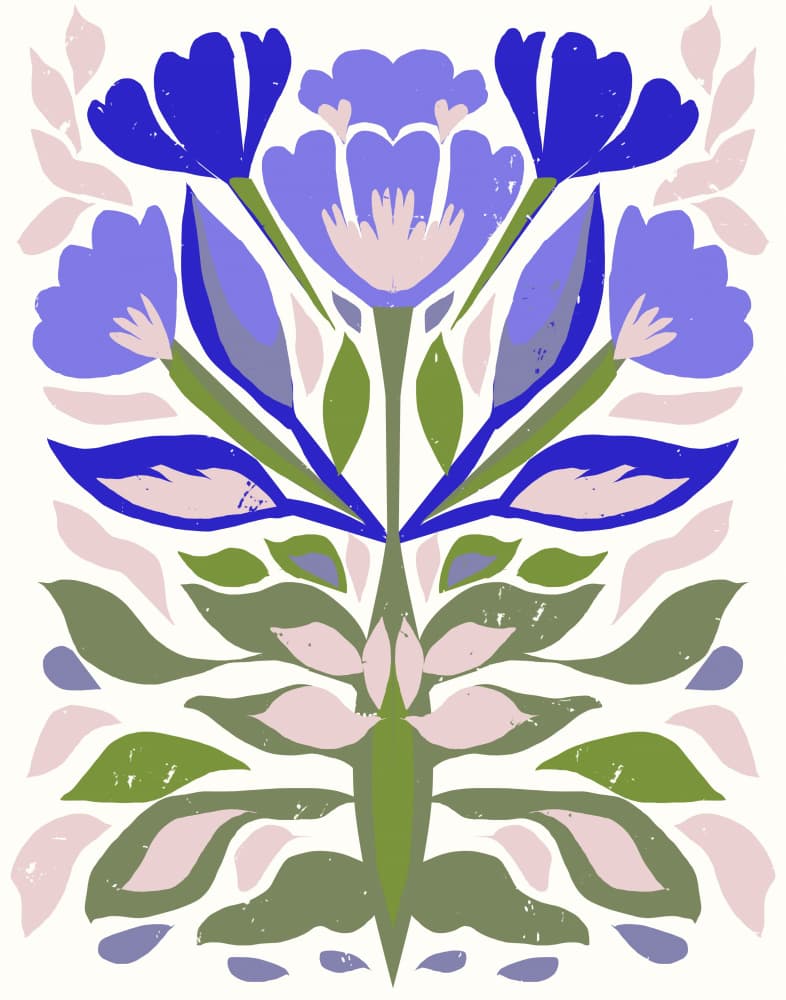 Blue Floral Folk Art by Josie George — canvas wall art