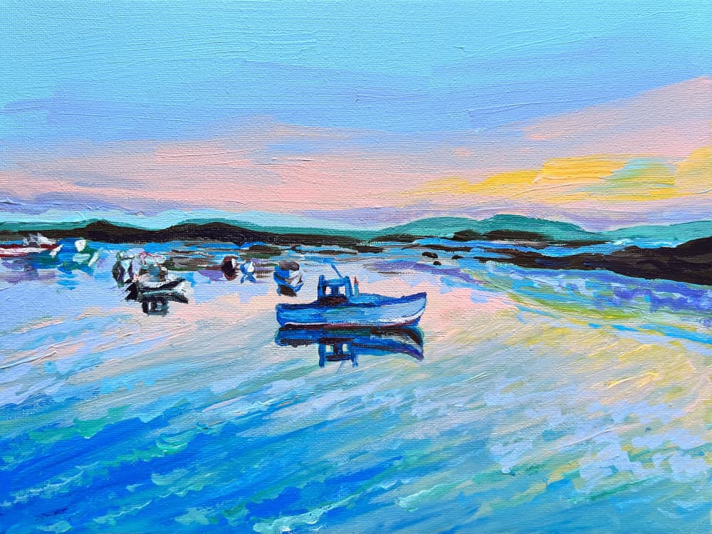 Colorful Boats Calm Water by Pauline Wegman | Key and Sea Creative — canvas wall art