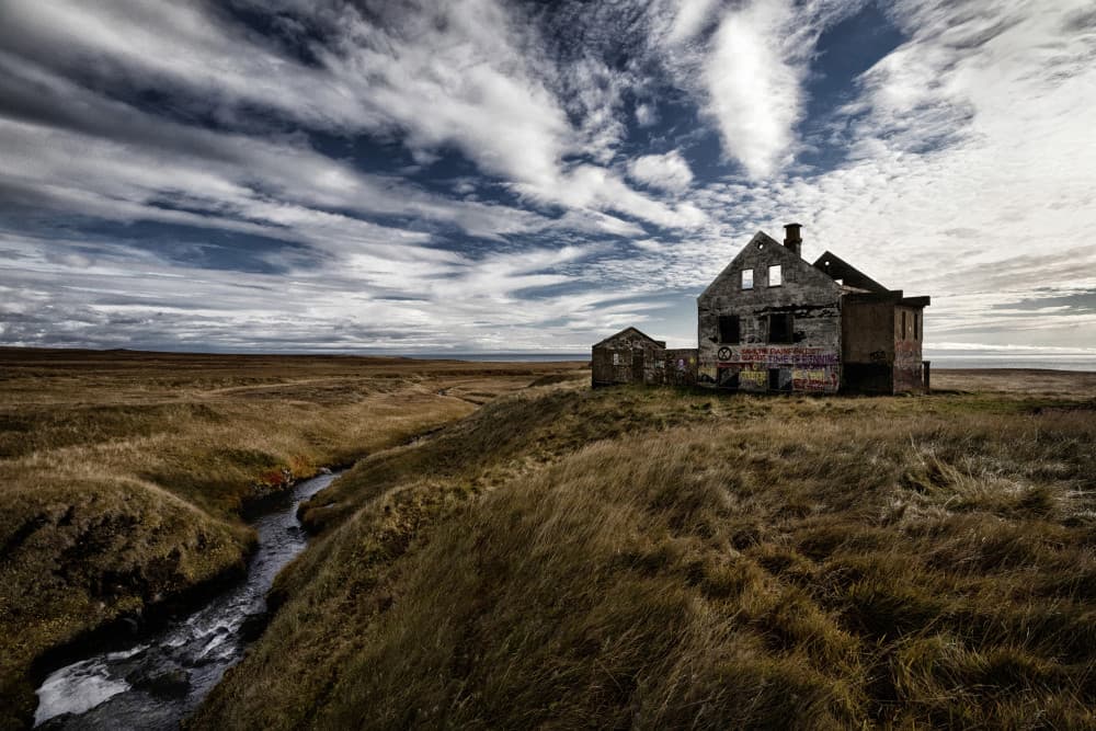 Abandoned House Winding Stream by Þorsteinn H. Ingibergsson — canvas wall art