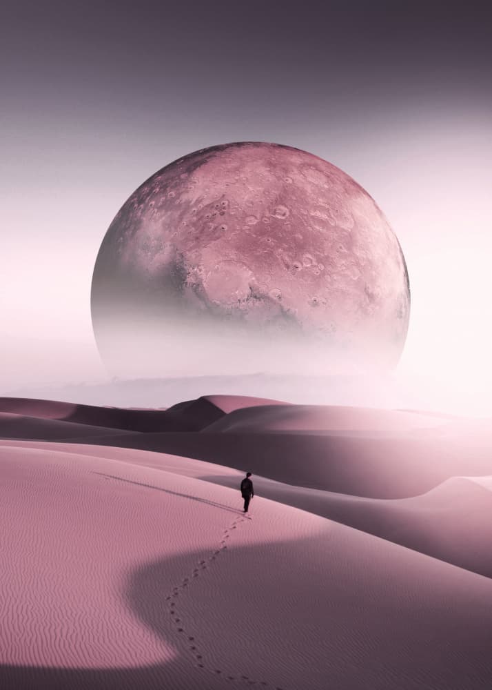 Pink Planet Desert Journey by Ariz Rab — canvas wall art