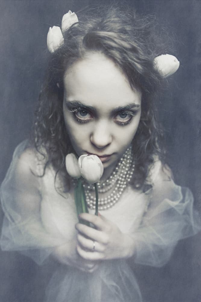Ethereal Woman With Tulips by Antonella Renzulli — canvas wall art