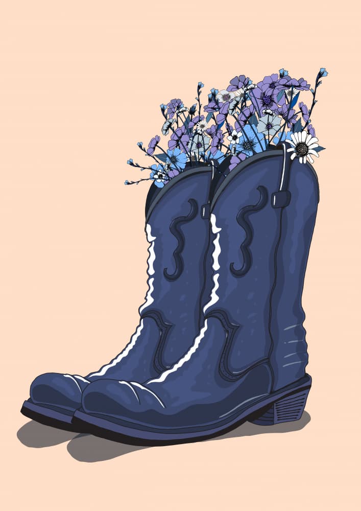 Western Boots and Blooms by Nicholas — canvas wall art