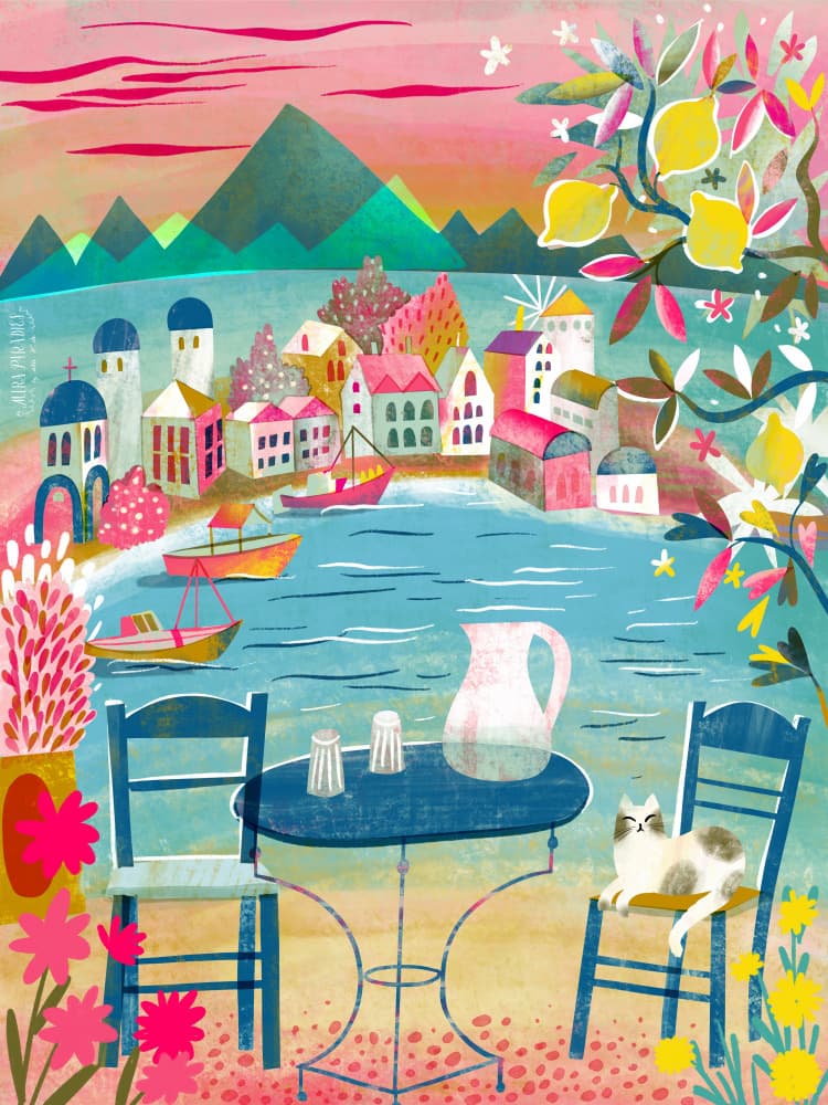 Coastal Cafe Cat by uta krogmann — canvas wall art