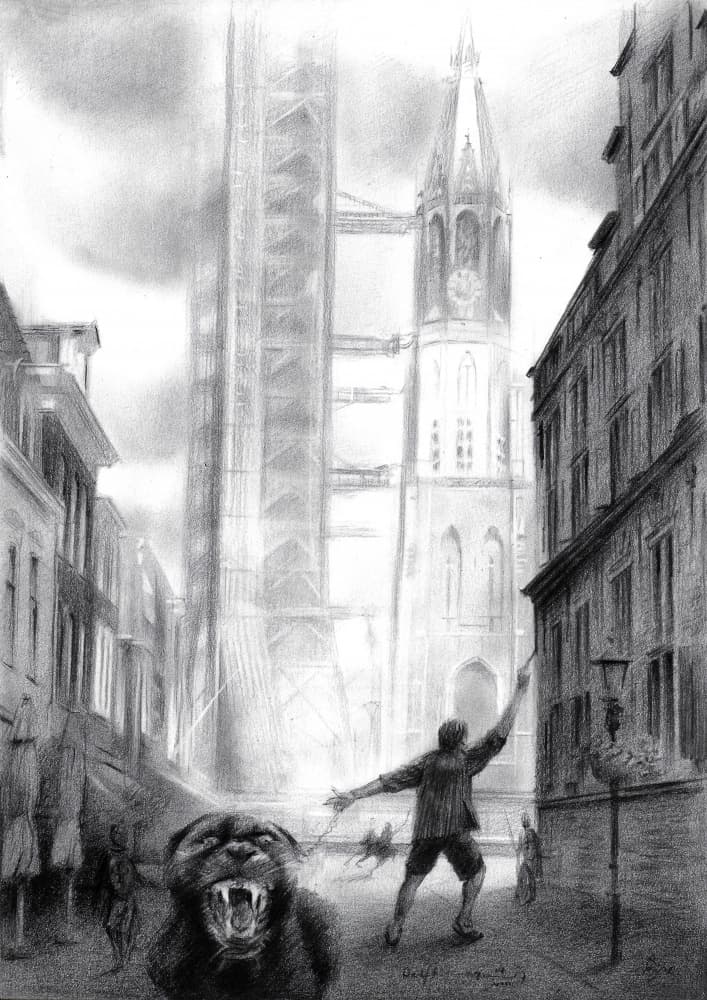 Gothic City Monster Dog by Corné Akkers — canvas wall art