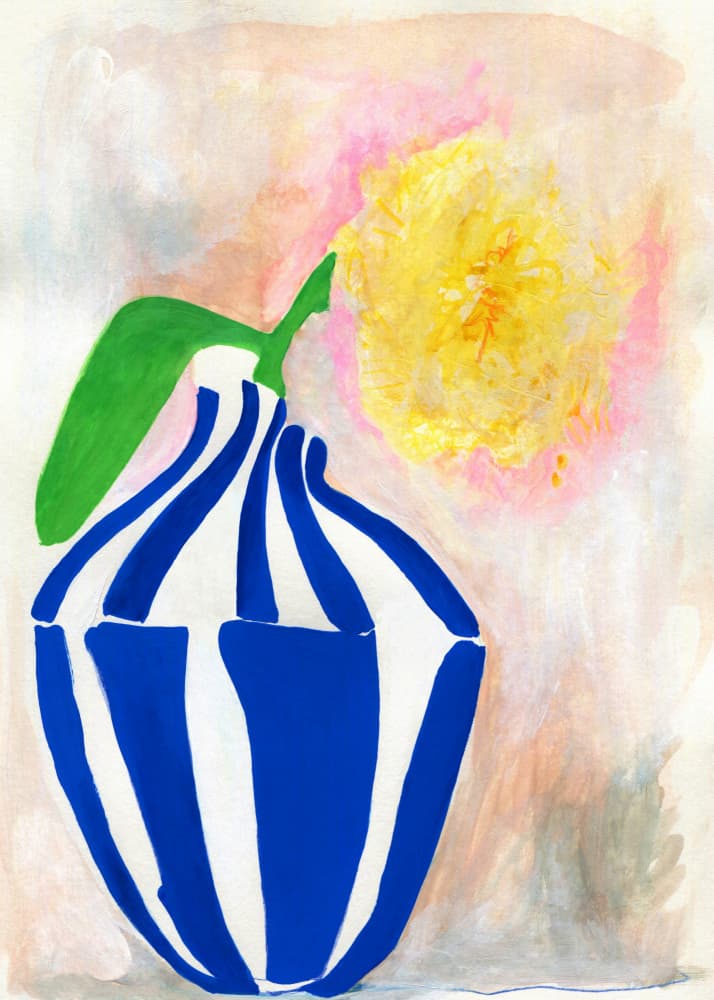 Yellow Bloom Striped Vase by Jenja Braun — canvas wall art
