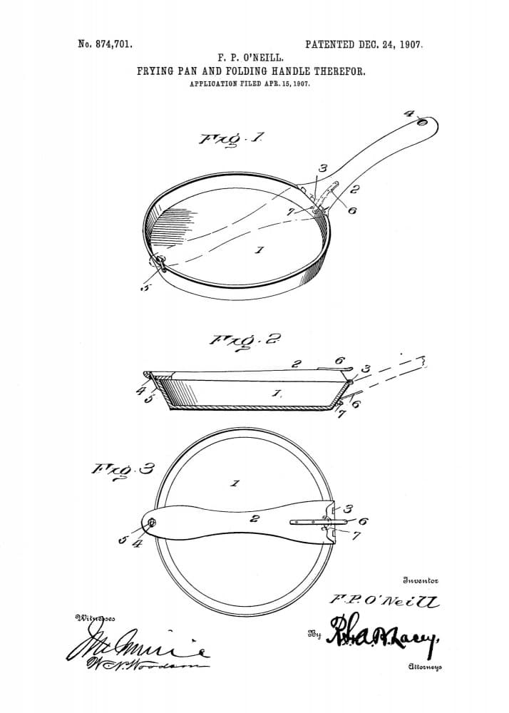 Frying Pan Patent Drawing by Andreas Magnusson — canvas wall art