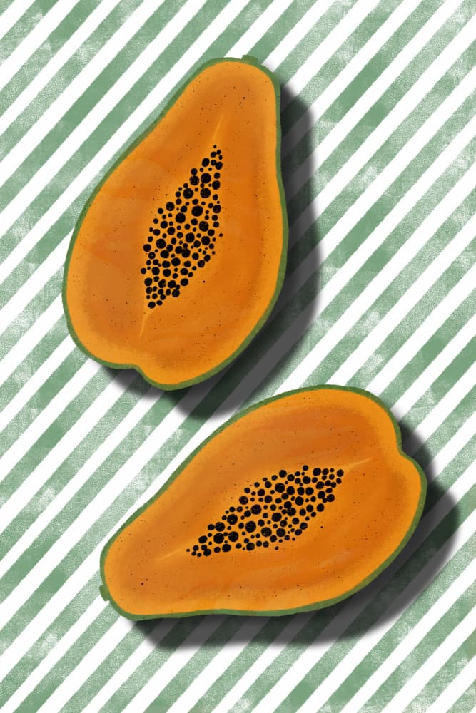 Vibrant Papaya Halves by EMELIEmaria — canvas wall art