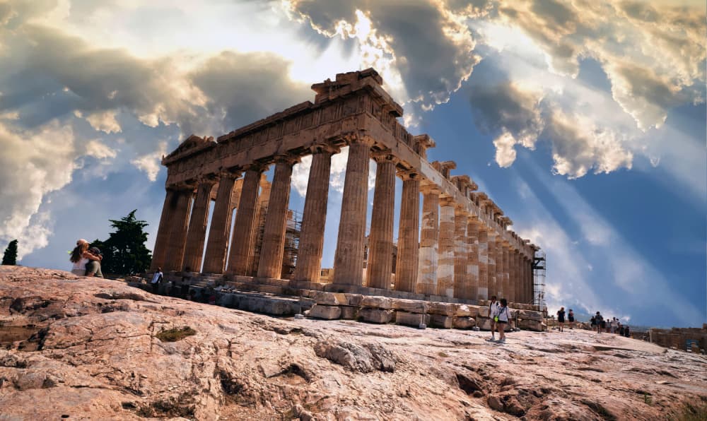 Parthenon Golden Rays by Merthan Kortan — canvas wall art