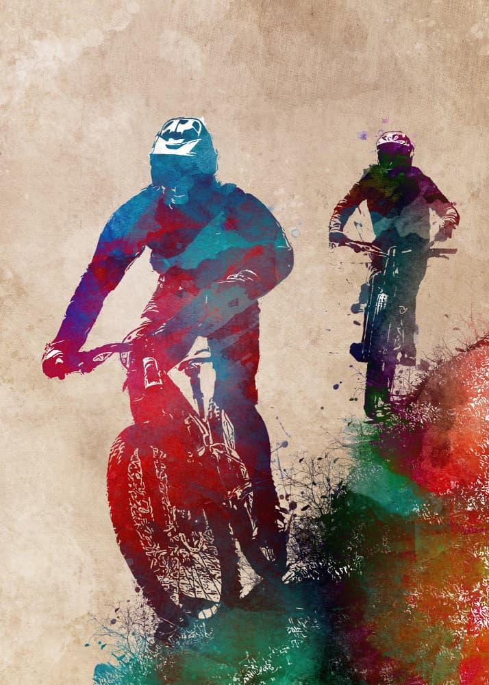 Vibrant Mountain Bikers by Justyna Jaszke — canvas wall art