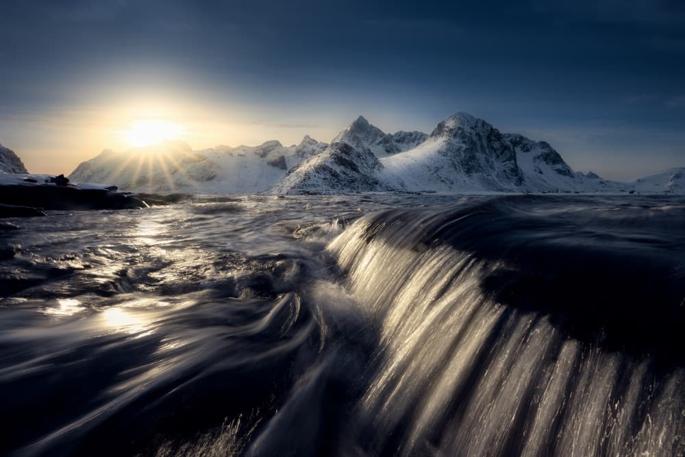 Golden Arctic Mountain Flow by Marian Kuric QEP — canvas wall art