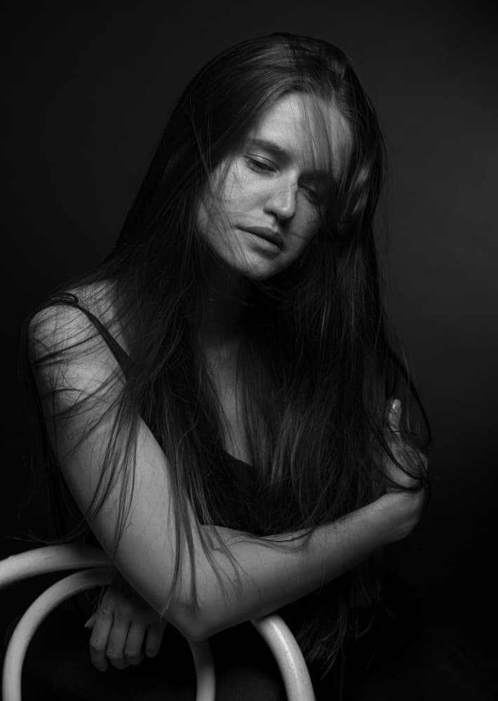 Pensive Woman Dark Portrait by Boris Lichtman — canvas wall art