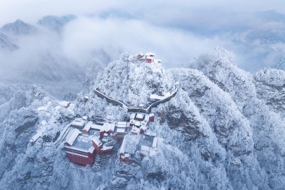 Snowy Mountain Temple by Simoon — canvas wall art