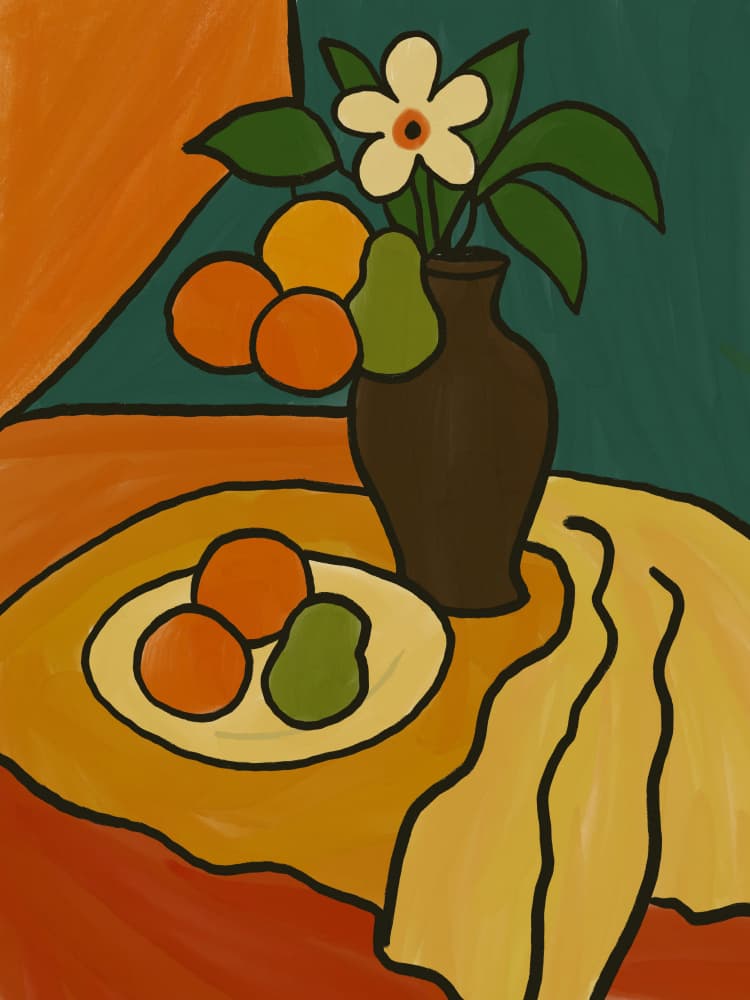 Vibrant Fruit and Flowers by Little Dean — canvas wall art