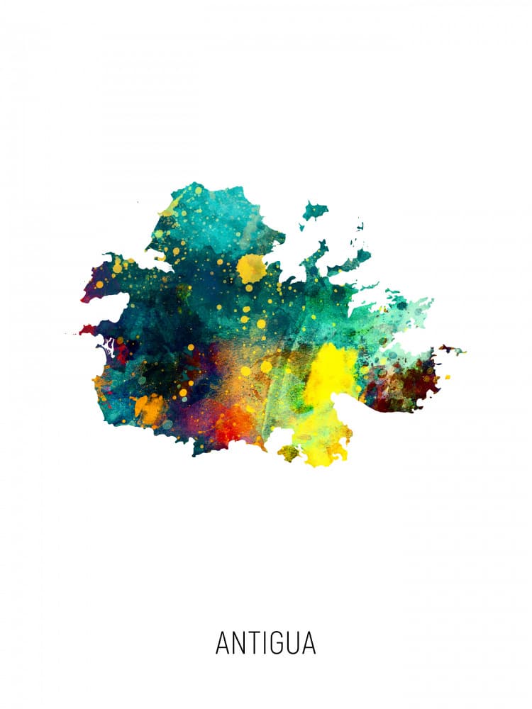 Antigua Watercolor Map by Michael Tompsett — canvas wall art