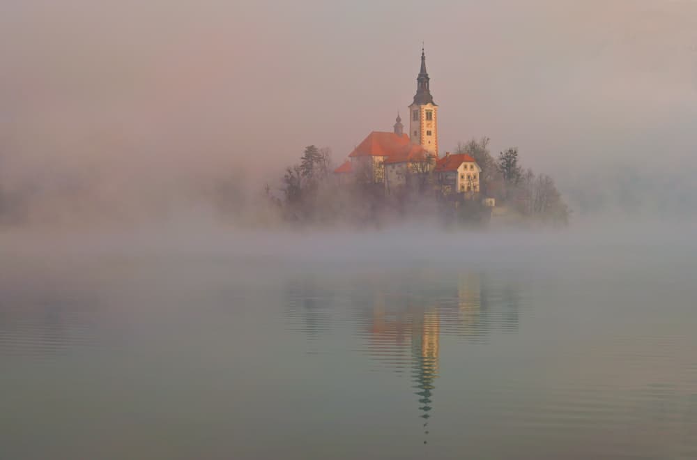Serene Bled Island Morning by Drago Vogrinec — canvas wall art
