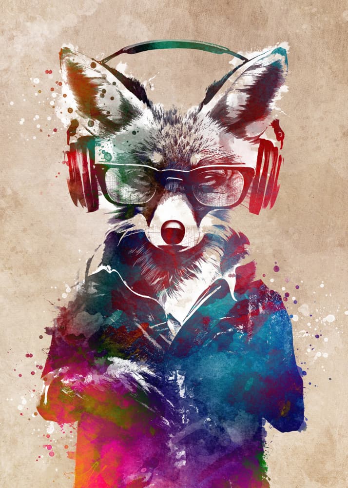 Stylish Fox With Headphones by Justyna Jaszke — canvas wall art