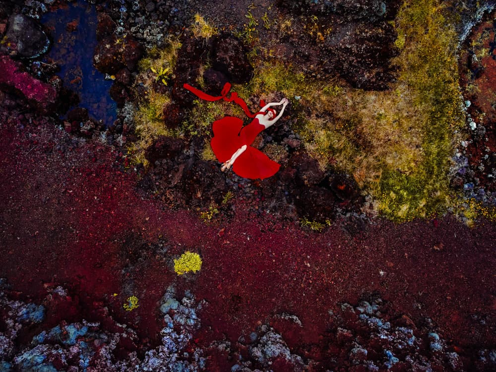 Floating Red Dress by Ruslan Bolgov — canvas wall art