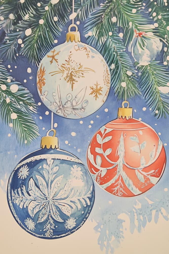 Frosted Holiday Ornaments by Melloi Art Prints — canvas wall art