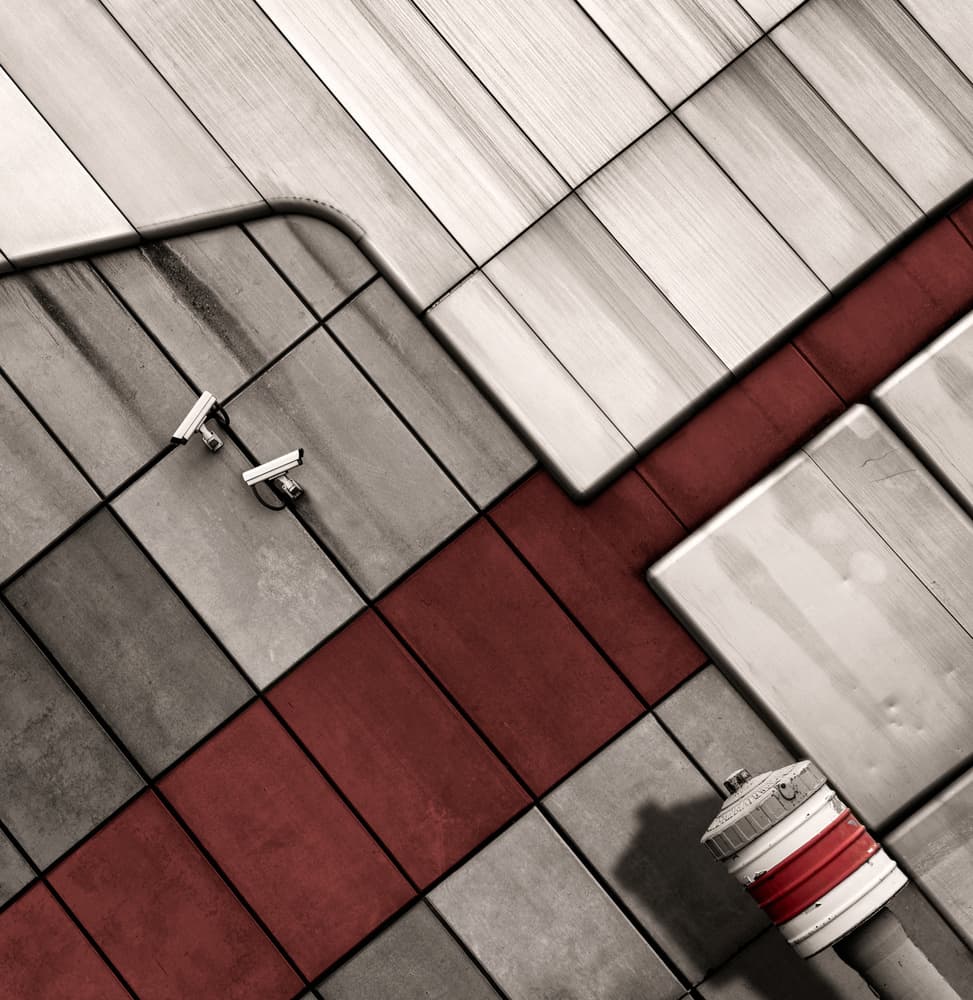 Architectural Red Stripe Design by Tomasz Buczkowski ( Tomush ) — canvas wall art